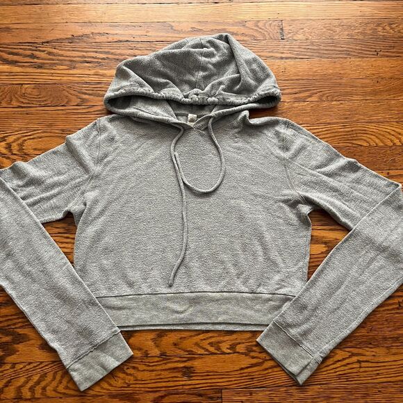 ALO Yoga Tops - Alo Yoga Women's Gray Cropped Pullover Hoodie Sweatshirt Size S Gym Workout